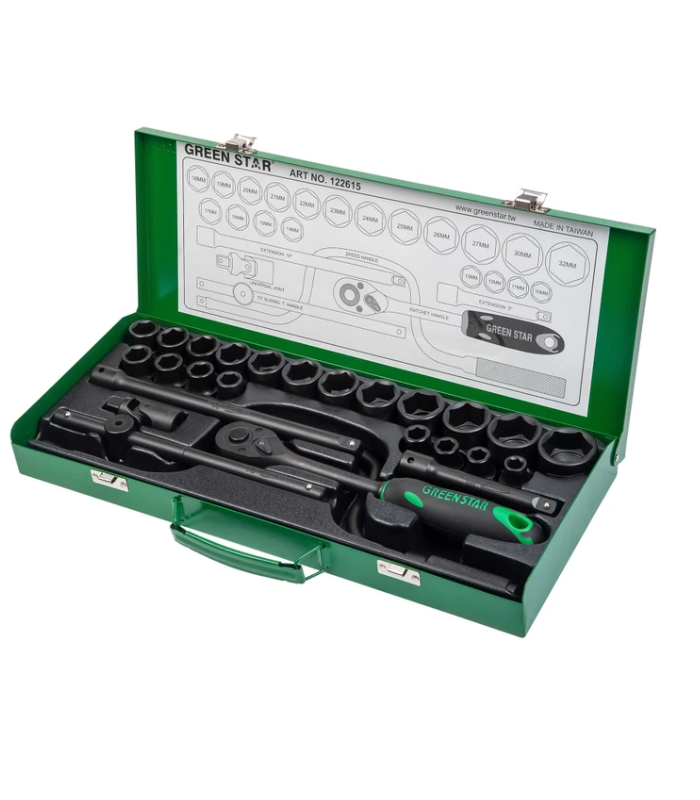 جعبه بکس درایو 1/2 اینچ فشارقوی سایز (10 تا 32 mm) 6 پر 26 پارچه   برند گرین استار