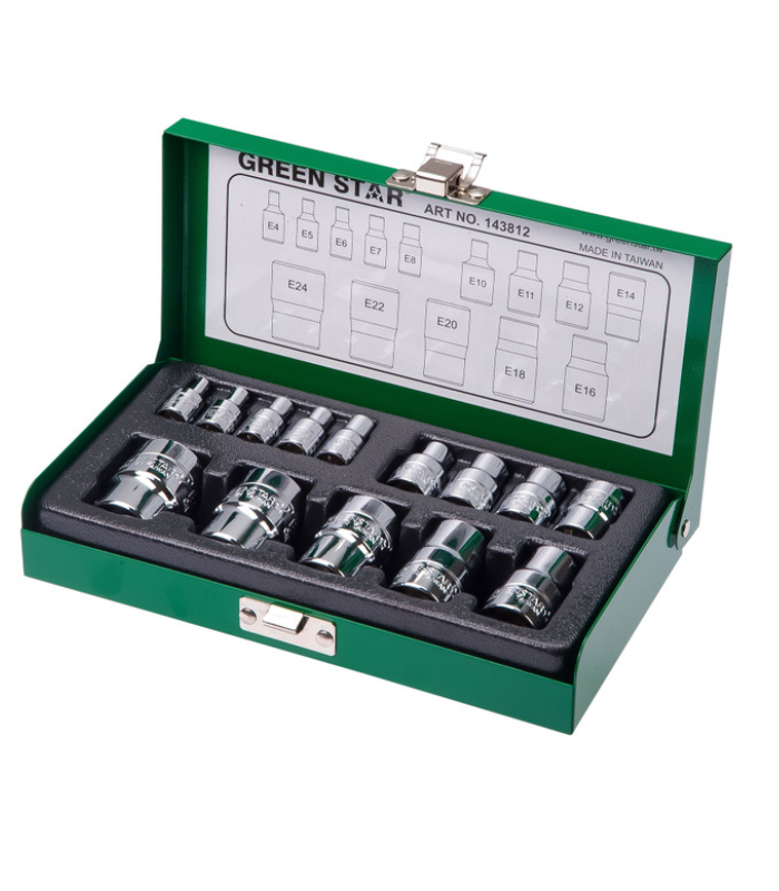 جعبه بکس E درایو 1/4، 3/8، 1/2 اینچ 14 عددی مدل 143812 برند گرین استار Green Star