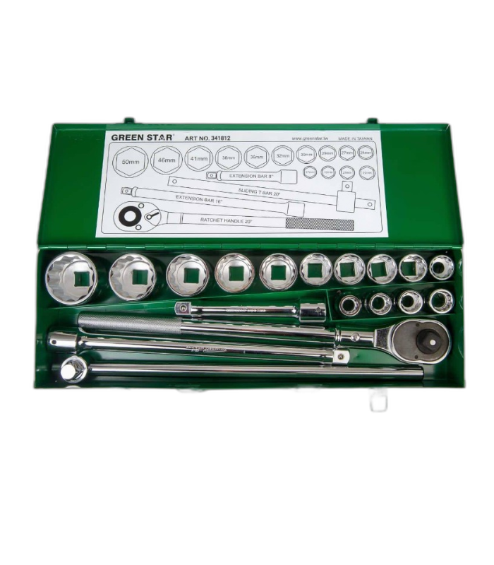 جعبه بکس درایو 3,4 18 پارچه 12 پر از سایز 17 تا 50 میلیمتر گرین استار Green star تایوان